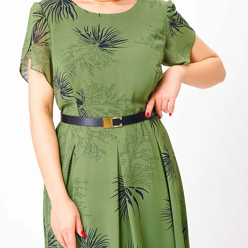 Damen A-Linien Midikleid mit Gürtel