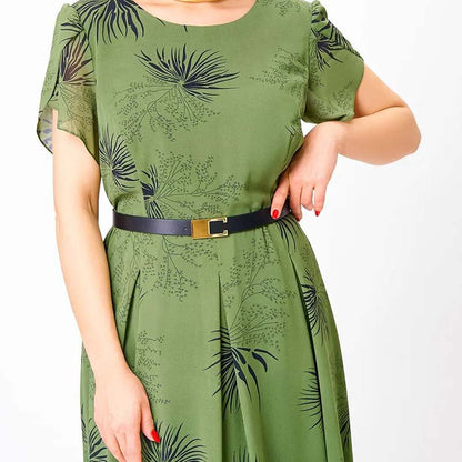 Damen A-Linien Midikleid mit Gürtel