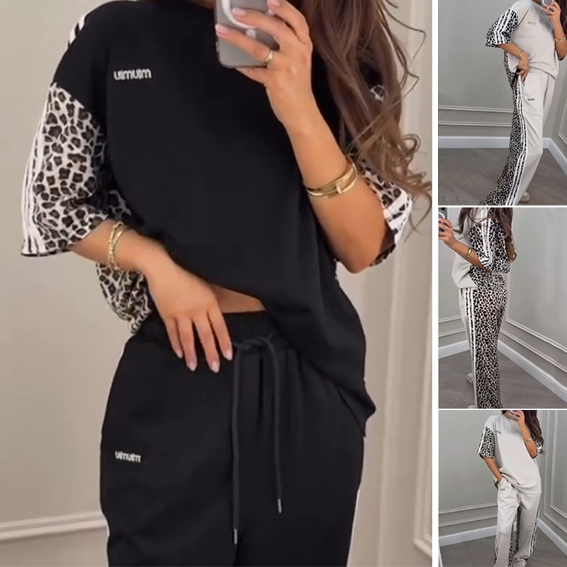 💖Letzter Tag 50% OFF💖Sweatshirt mit Patchwork und Leopardenmuster