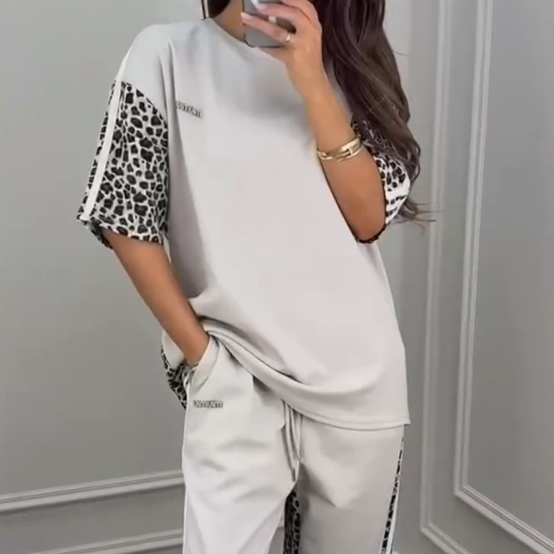 💖Letzter Tag 50% OFF💖Sweatshirt mit Patchwork und Leopardenmuster