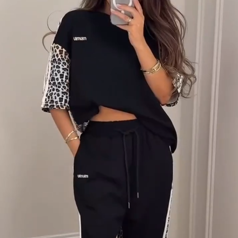 💖Letzter Tag 50% OFF💖Sweatshirt mit Patchwork und Leopardenmuster