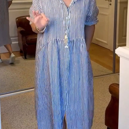 Streifen-Blusenkleid mit V-Ausschnitt – Stilsicher für Beruf und Alltag