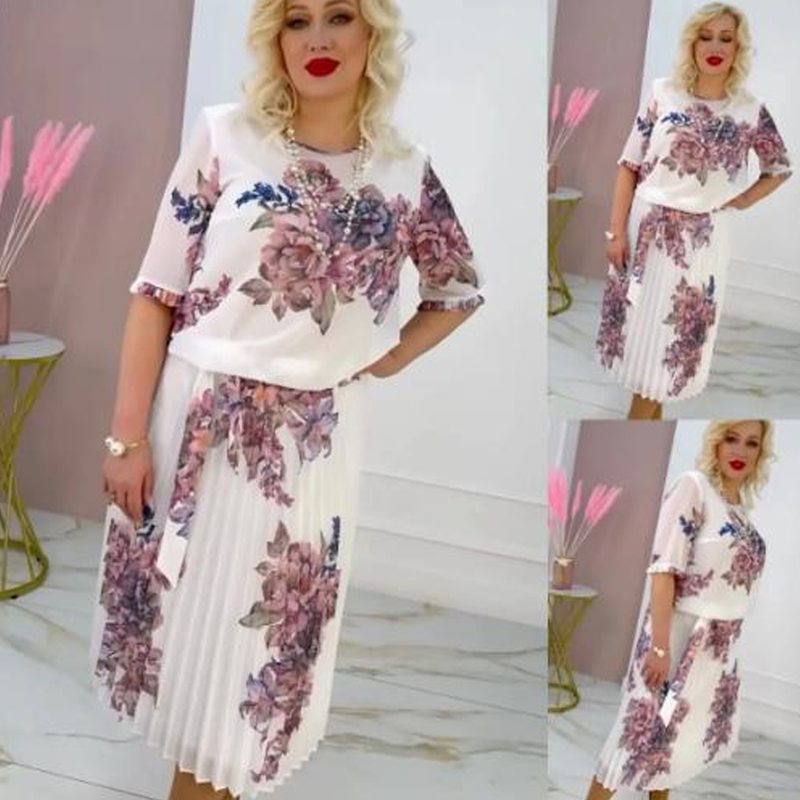 💃Damen Rundhalsausschnitt Plissee-Kleid mit Blumenmuster