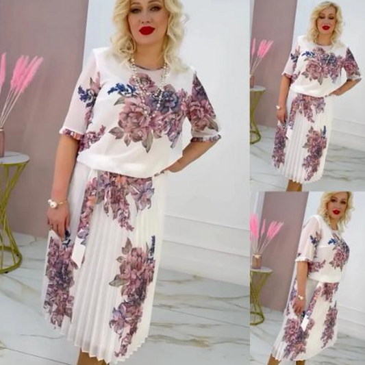💃Damen Rundhalsausschnitt Plissee-Kleid mit Blumenmuster