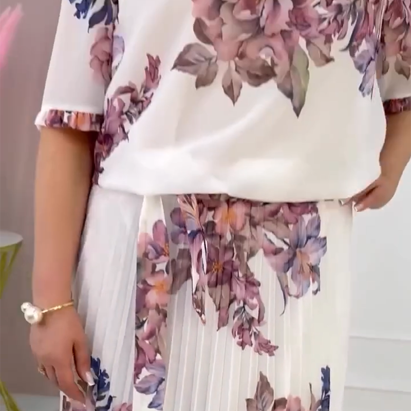 💃Damen Rundhalsausschnitt Plissee-Kleid mit Blumenmuster