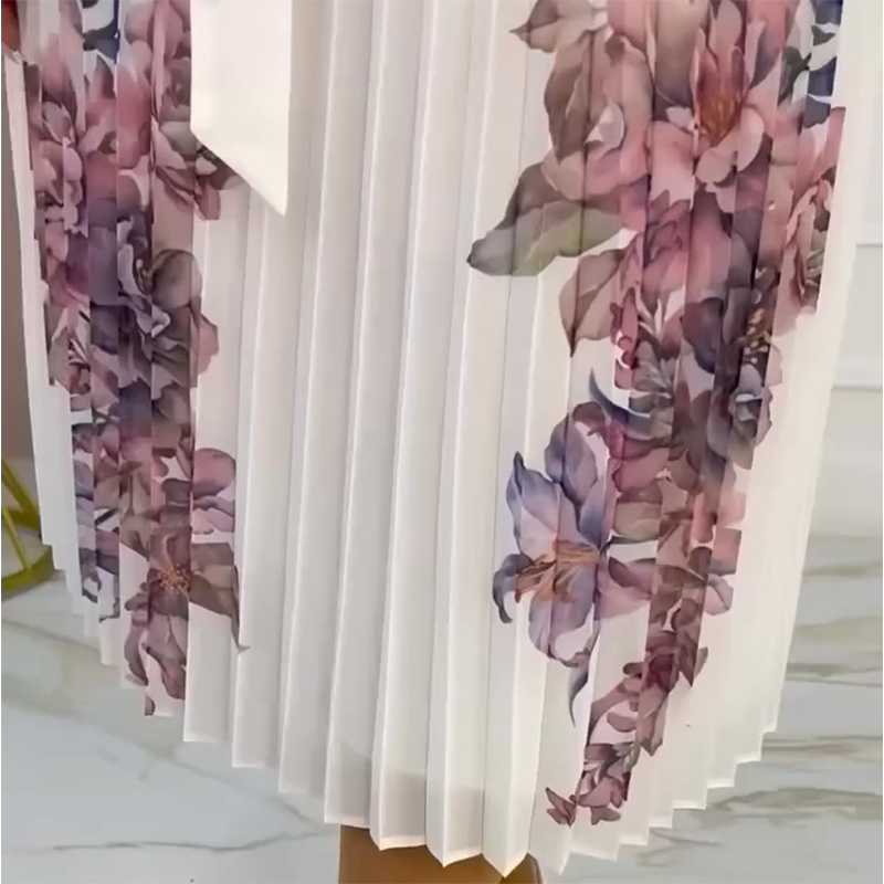 💃Damen Rundhalsausschnitt Plissee-Kleid mit Blumenmuster