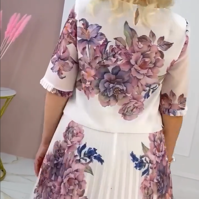 💃Damen Rundhalsausschnitt Plissee-Kleid mit Blumenmuster