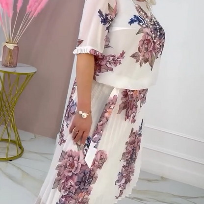 💃Damen Rundhalsausschnitt Plissee-Kleid mit Blumenmuster