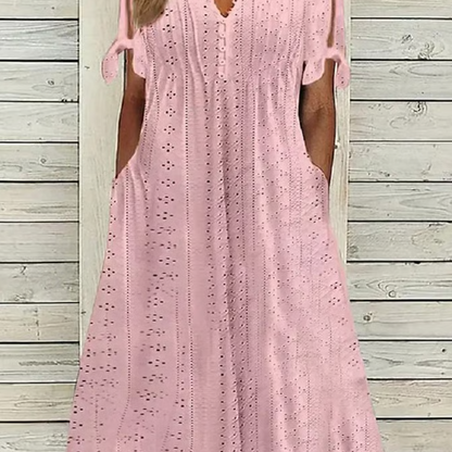 💥👗Women's Elegant V-Neck Hollow-Out Solid Dress