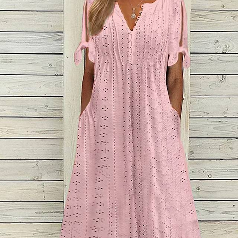 💥👗Women's Elegant V-Neck Hollow-Out Solid Dress