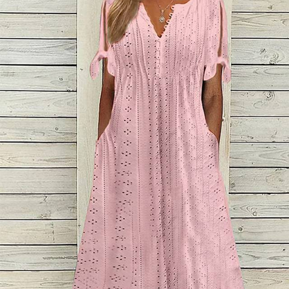💥👗Women's Elegant V-Neck Hollow-Out Solid Dress