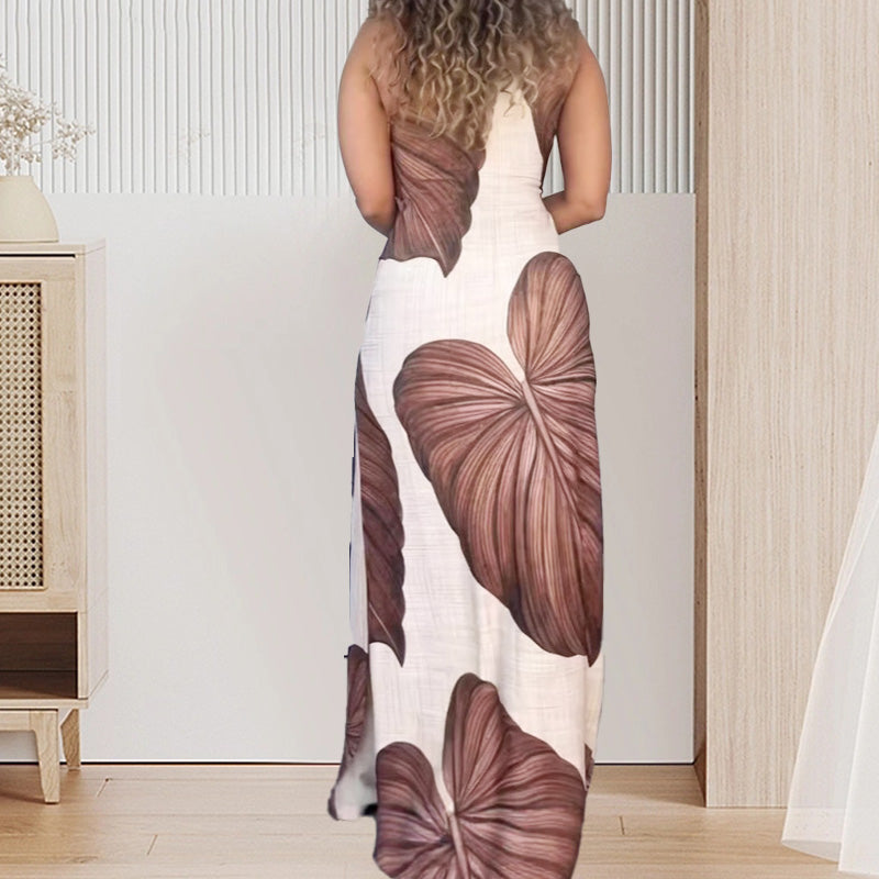 🔥 Begränsad tid 50% rabatt!🔥Schlankes One-Shoulder-Maxikleid mit Palmenmuster