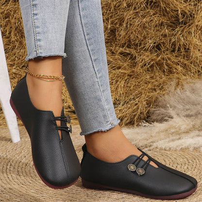 ✨ Frauen neue weiche synthetische Leder flache Schuhe