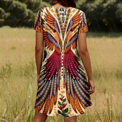 💃 Damenkleid mit kurzen Ärmeln und Blumenmuster