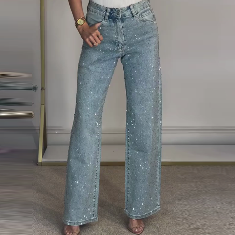 💝2025 Hete verkoop 50% korting🔥Jeans met rechte pijpen en strass-steentjes