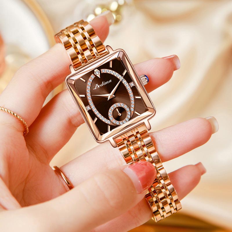 💎Fashion Square Dames Roségoud Diamanten Horloge