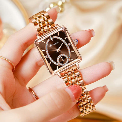 💎Fashion Square Dames Roségoud Diamanten Horloge