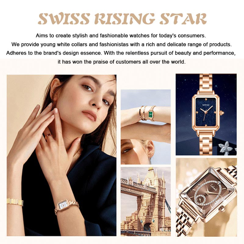 💎Fashion Square Dames Roségoud Diamanten Horloge