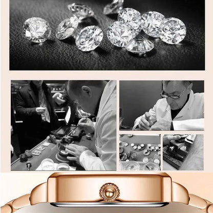 💎Fashion Square Dames Roségoud Diamanten Horloge