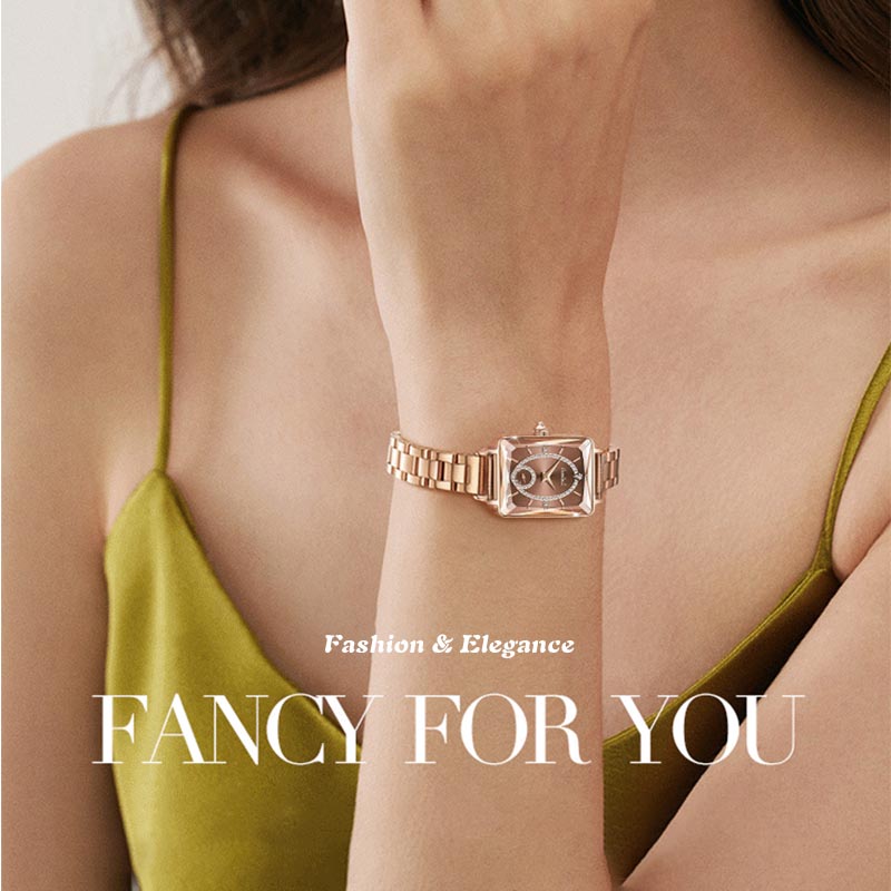 💎Fashion Square Dames Roségoud Diamanten Horloge