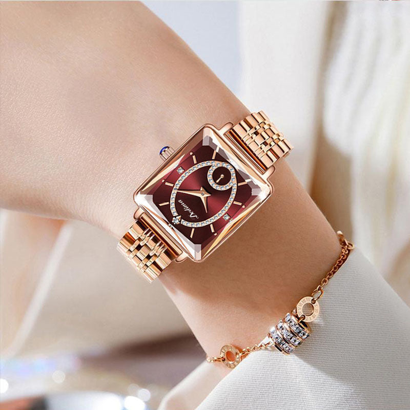 💎Fashion Square Dames Roségoud Diamanten Horloge