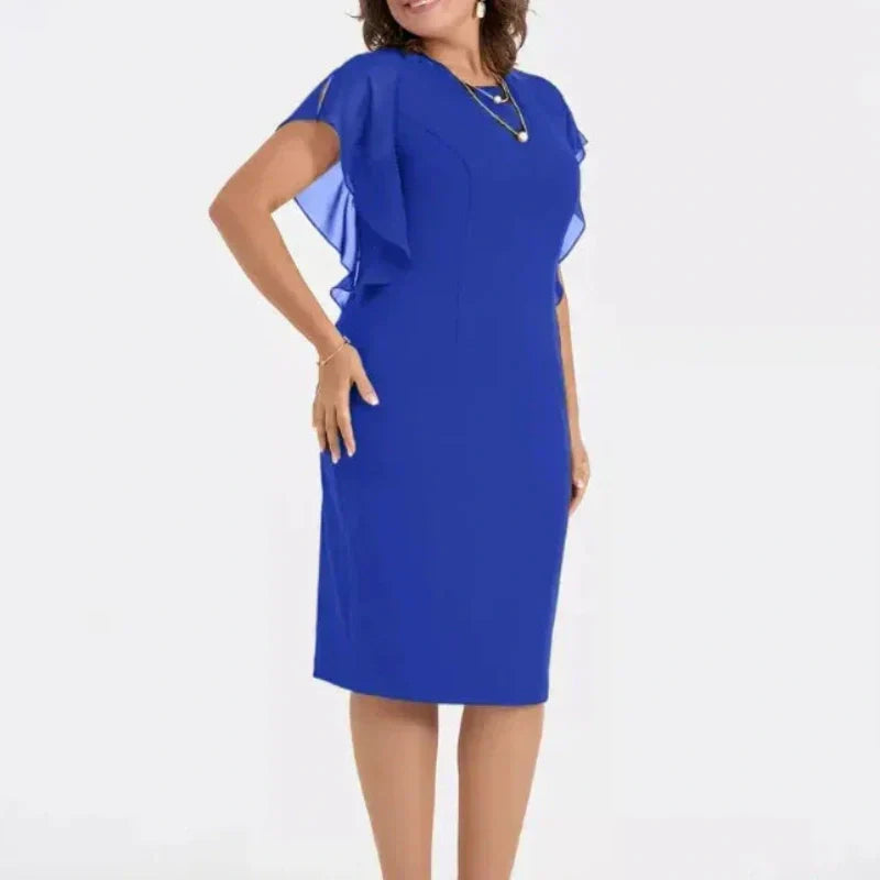 💖Einfarbiges Midikleid mit Rundhalsausschnitt