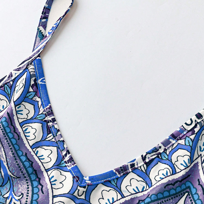 👗Ärmelloses Maxikleid mit V-Ausschnitt und Retro-Print für Damen