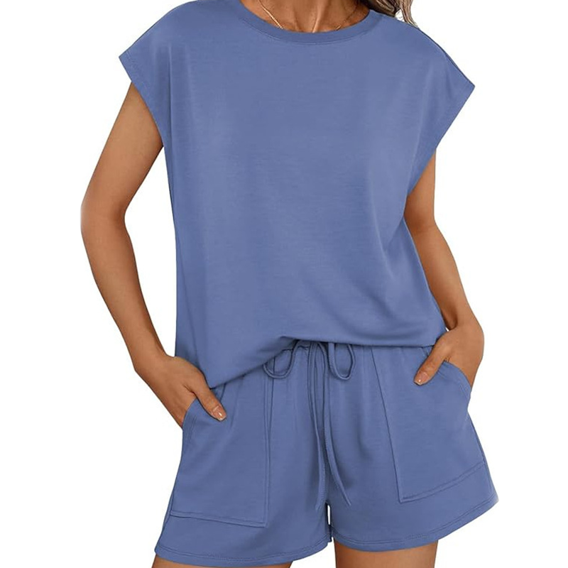 💙Zeitlich begrenztes Angebot von 50 % - Zweiteiliges Set aus Damen-Top mit Rundhalsausschnitt und Shorts
