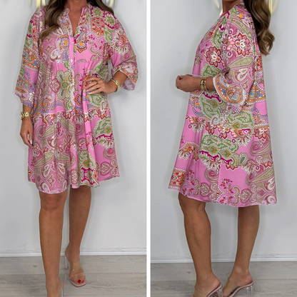 🥰Rosa Minikleid mit Paisleymuster für Damen