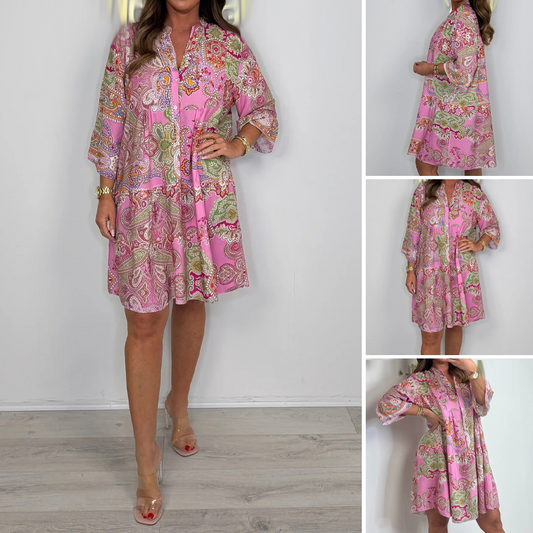 🥰Rosa Minikleid mit Paisleymuster für Damen