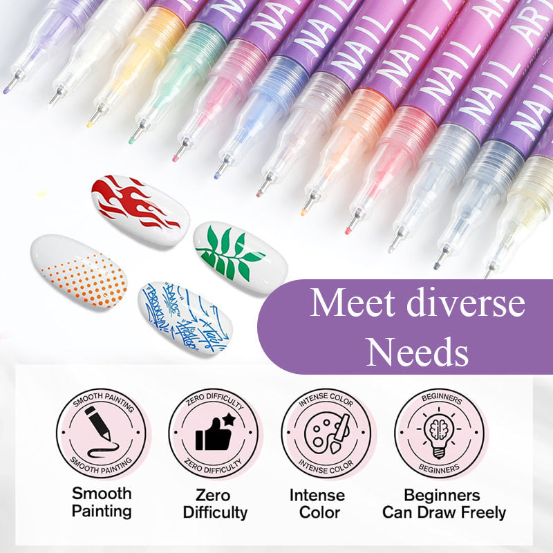 🎁Heißer Verkauf – 50 % Rabatt!💅🎨12 Farben Nagelkunst-Stifte-Set für kreative Designs