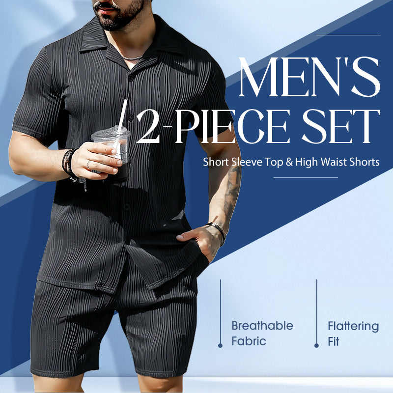 💪50% off for a limited time - Men's short-sleeved shirt and high-waisted shorts two-piece set