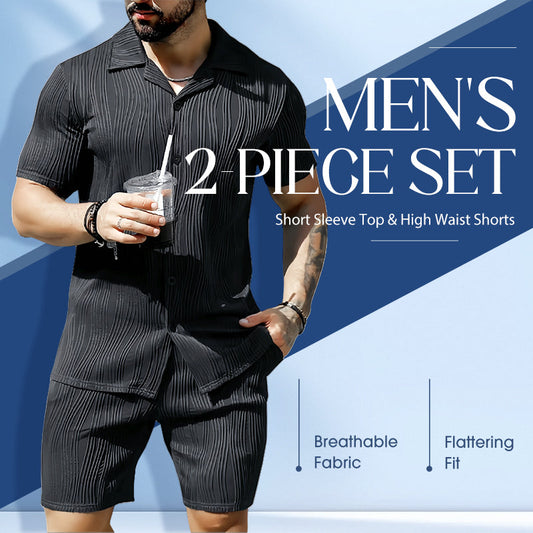 💪50% off for a limited time - Men's short-sleeved shirt and high-waisted shorts two-piece set