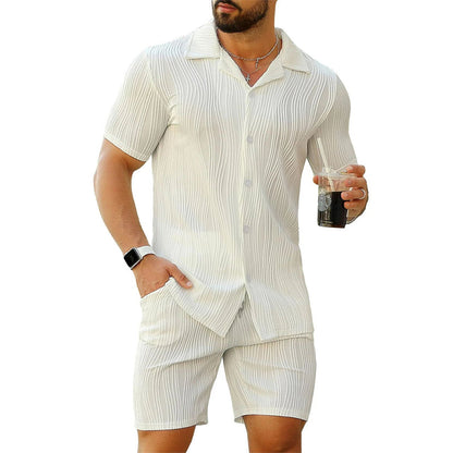 💪50% off for a limited time - Men's short-sleeved shirt and high-waisted shorts two-piece set