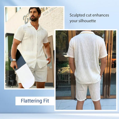 💪50% off for a limited time - Men's short-sleeved shirt and high-waisted shorts two-piece set