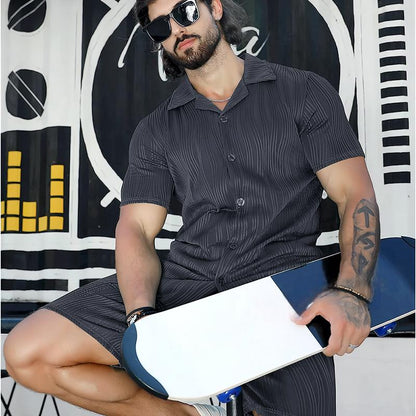 💪50% off for a limited time - Men's short-sleeved shirt and high-waisted shorts two-piece set