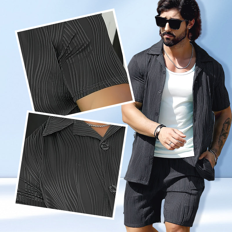 💪50% off for a limited time - Men's short-sleeved shirt and high-waisted shorts two-piece set