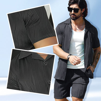 💪50% off for a limited time - Men's short-sleeved shirt and high-waisted shorts two-piece set