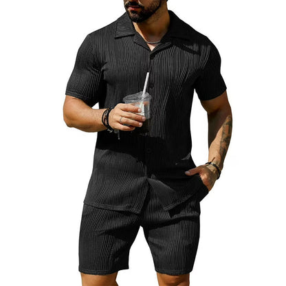 💪50% off for a limited time - Men's short-sleeved shirt and high-waisted shorts two-piece set
