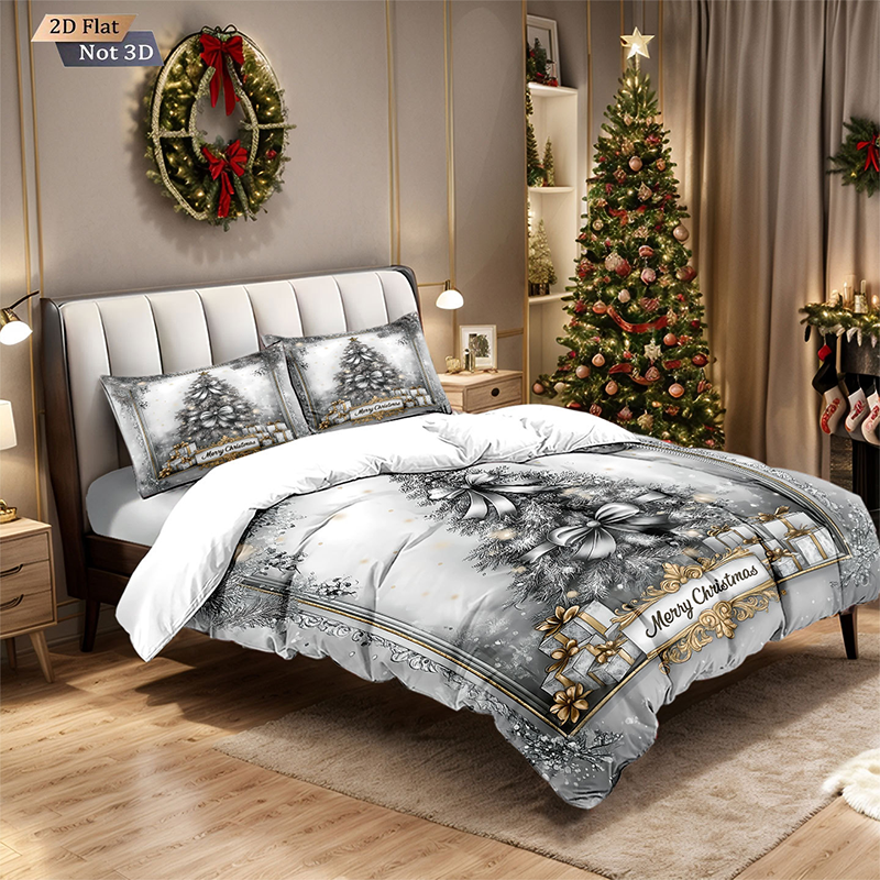 🎄 NU 49% KORTING! ✨ Feestelijke kerstset van 3-delige dekbedovertrekken - zacht geborsteld polyester met kerstmotieven voor een gezellige seizoensdecoratie 🛏️❤️