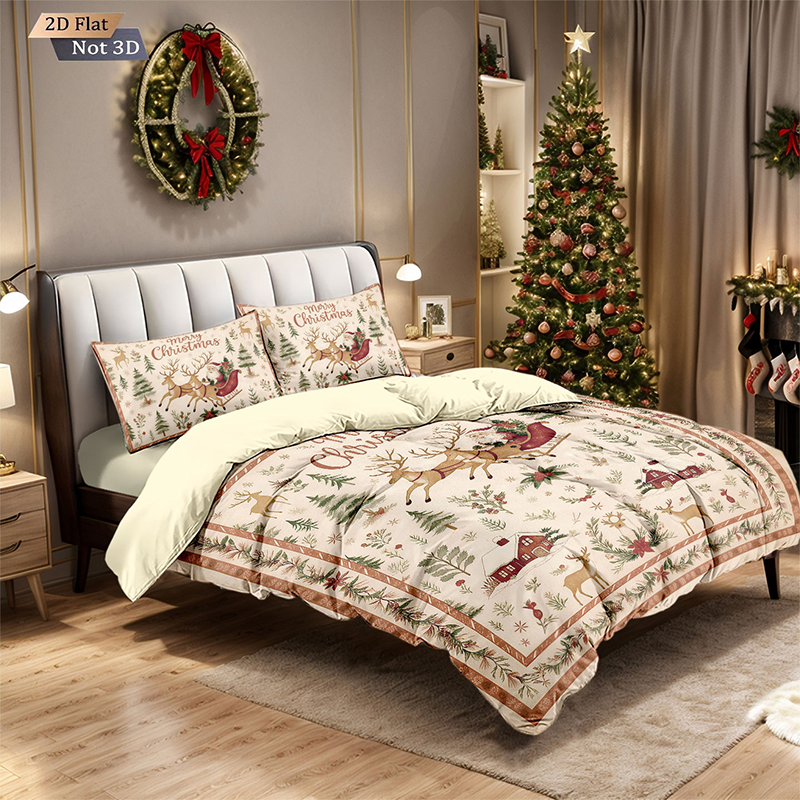 🎄 NU 49% KORTING! ✨ Feestelijke kerstset van 3-delige dekbedovertrekken - zacht geborsteld polyester met kerstmotieven voor een gezellige seizoensdecoratie 🛏️❤️
