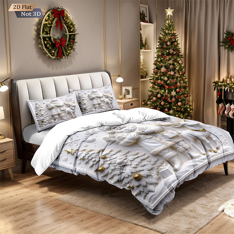 🎄 NU 49% KORTING! ✨ Feestelijke kerstset van 3-delige dekbedovertrekken - zacht geborsteld polyester met kerstmotieven voor een gezellige seizoensdecoratie 🛏️❤️