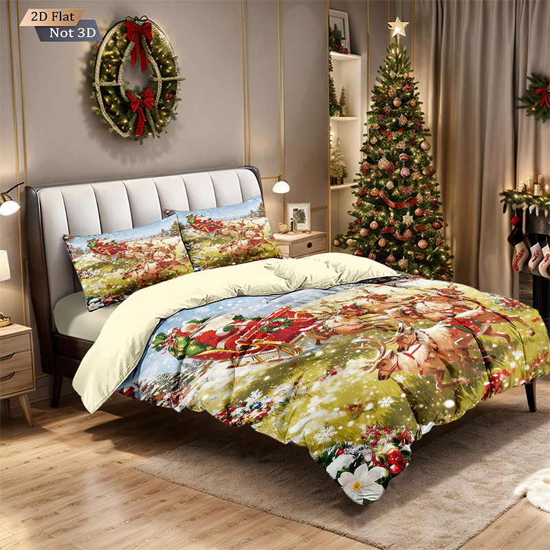 🎄 NU 49% KORTING! ✨ Feestelijke kerstset van 3-delige dekbedovertrekken - zacht geborsteld polyester met kerstmotieven voor een gezellige seizoensdecoratie 🛏️❤️
