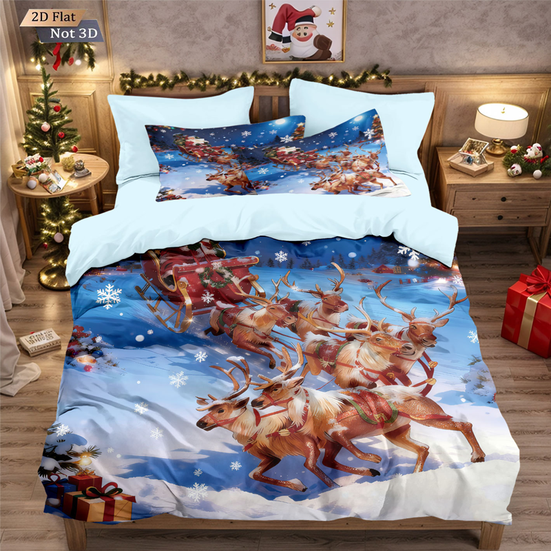 🎄 NU 49% KORTING! ✨ Feestelijke kerstset van 3-delige dekbedovertrekken - zacht geborsteld polyester met kerstmotieven voor een gezellige seizoensdecoratie 🛏️❤️