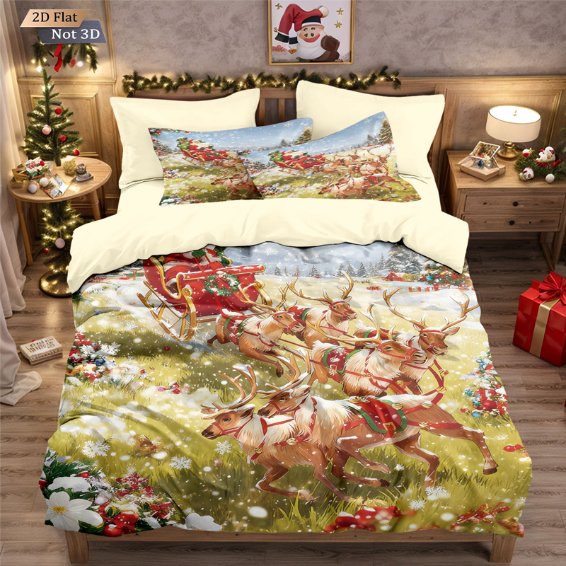🎄 NU 49% KORTING! ✨ Feestelijke kerstset van 3-delige dekbedovertrekken - zacht geborsteld polyester met kerstmotieven voor een gezellige seizoensdecoratie 🛏️❤️