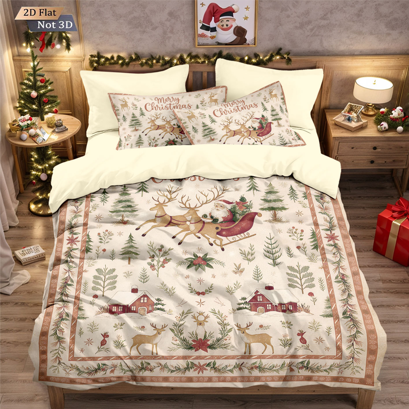 🎄 NU 49% KORTING! ✨ Feestelijke kerstset van 3-delige dekbedovertrekken - zacht geborsteld polyester met kerstmotieven voor een gezellige seizoensdecoratie 🛏️❤️