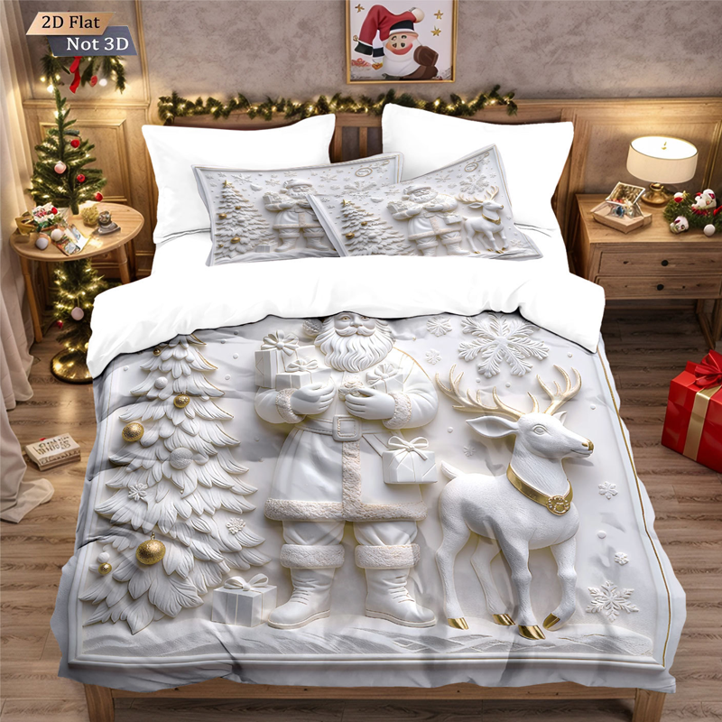 🎄 NU 49% KORTING! ✨ Feestelijke kerstset van 3-delige dekbedovertrekken - zacht geborsteld polyester met kerstmotieven voor een gezellige seizoensdecoratie 🛏️❤️