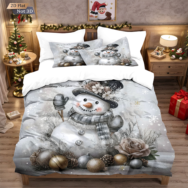 🎄 NU 49% KORTING! ✨ Feestelijke kerstset van 3-delige dekbedovertrekken - zacht geborsteld polyester met kerstmotieven voor een gezellige seizoensdecoratie 🛏️❤️